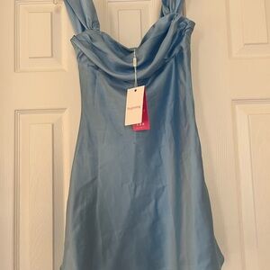 Beginning Boutique Sky Blue Draped Mini Dress